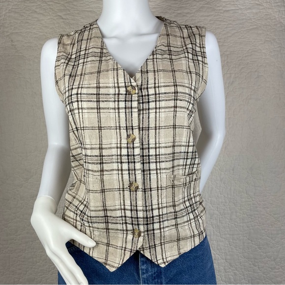 🔥Silk Exchange Classic Plaided Sleeveless Vest Cropped Top Women Size M - Picture 2 of 11